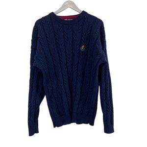 Vintage Ralph Lauren Sweater Men Size XL Navy Blue Cotton Cable-Knit Pullover